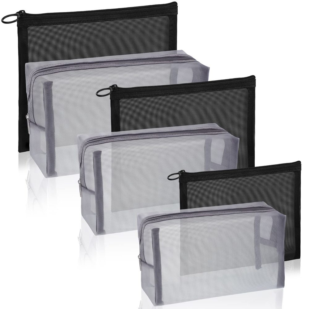 6 Pieces Mesh Makeup Bags Mesh Cosmetic Bag Portable Travel Organizing Zipper🐨